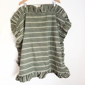 Waverly Williamsburg Green Stripe Ruffle Pillow Euro Sham Cotton French Country